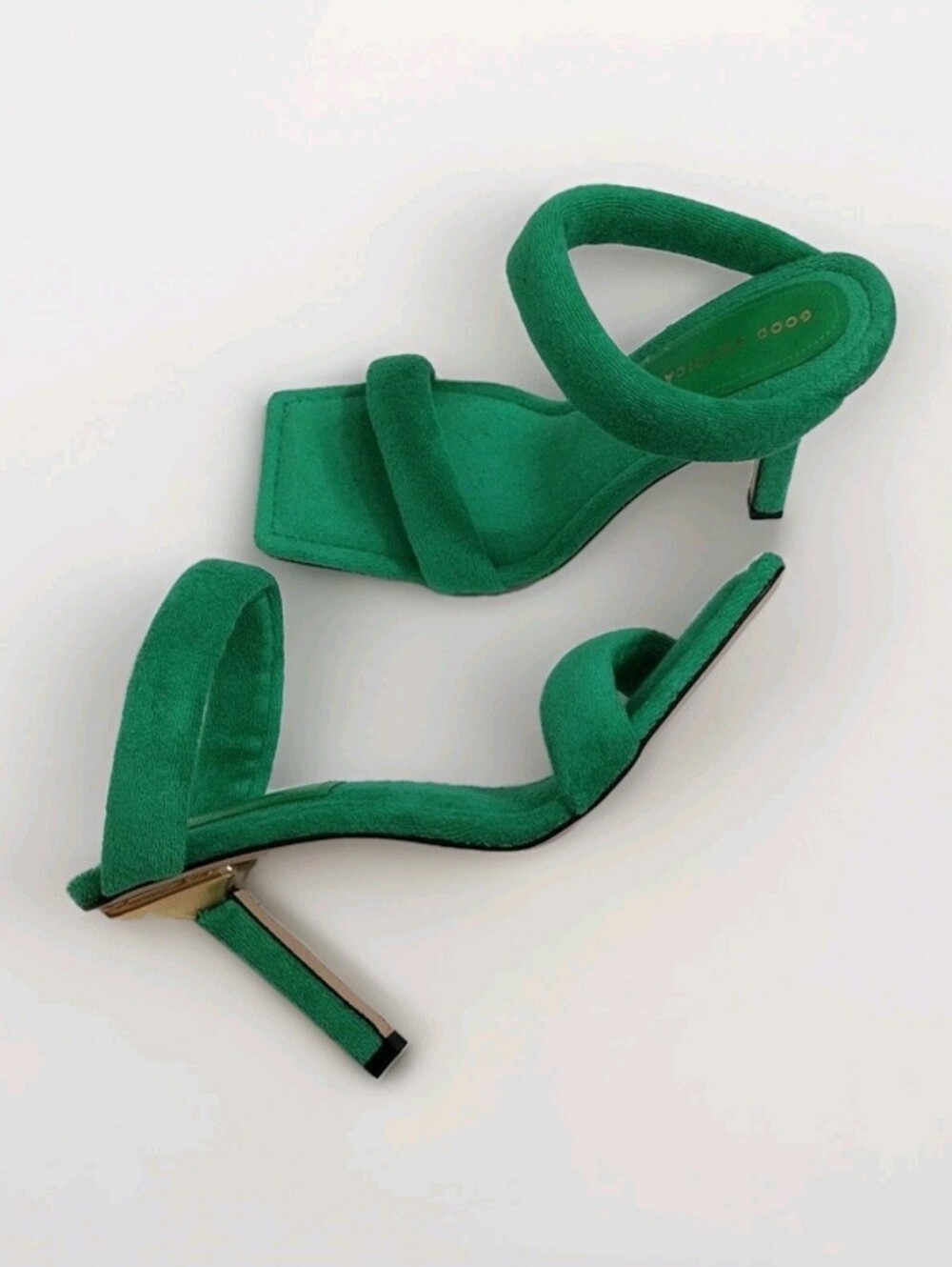 Good American Terry Square Toe Mule Heels 9 Resort Glam Green Statement Sandals - Picture 8 of 16